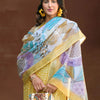 Dhiyona IE Women Ethnic Motifs Printed Regular Thread Work Linen Kurta with Trousers & With Dupatta