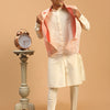 Men's Cream Viscose Straight Jacket  Kurta and Pyjama Set