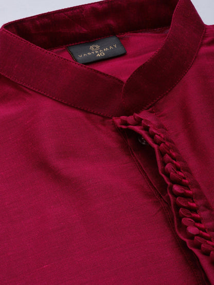 Men's Pink Viscose Blend Straight Jacket  Kurta and Pyjama Set