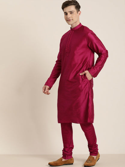 Men's Pink Viscose Blend Straight Jacket  Kurta and Pyjama Set