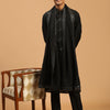 Men's Black Viscose Straight Jacket  Kurta and Pyjama Set