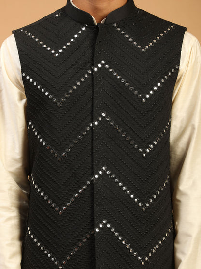 Men's Cream Viscose Straight Jacket  Kurta and Pyjama Set