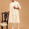 Men's Cream Viscose Straight Jacket  Kurta and Pyjama Set