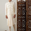 Men's Cream Viscose Straight Jacket  Kurta and Pyjama Set