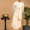 Men's Cream Viscose Straight Jacket  Kurta and Pyjama Set