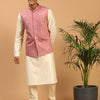 Men's Cream Viscose Straight Jacket  Kurta and Pyjama Set