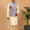 Men's Cream Viscose Straight Jacket  Kurta and Pyjama Set