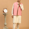 Men's Cream Cotton Blend Straight Jacket  Kurta and Pyjama Set