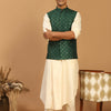 Men's Cream Cotton Blend Straight Jacket  Kurta and Pyjama Set