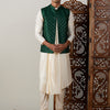 Men's Cream Cotton Blend Straight Jacket  Kurta and Pyjama Set