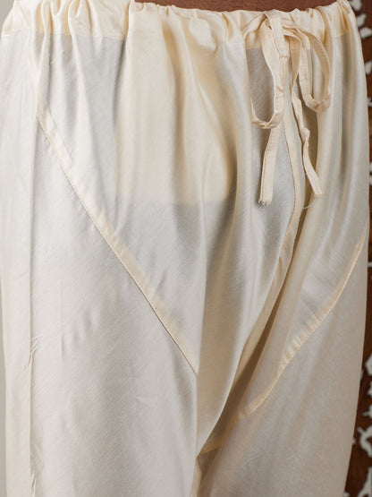 Men's Cream Cotton Blend Straight Jacket  Kurta and Pyjama Set