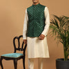 Men's Cream Cotton Blend Straight Jacket  Kurta and Pyjama Set
