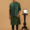 Men's Green Silk Blend Straight Jacket  Kurta and Pyjama Set