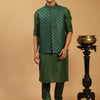 Men's Green Silk Blend Straight Jacket  Kurta and Pyjama Set