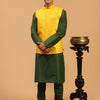 Men's Green Silk Blend Regular Jacket  Kurta and Pyjama Set