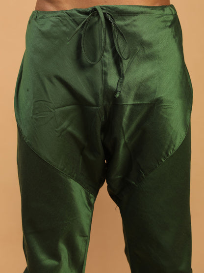 Men's Green Silk Blend Regular Jacket  Kurta and Pyjama Set