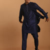 Men's Navy Blue Viscose Straight Jacket  Kurta and Pyjama Set