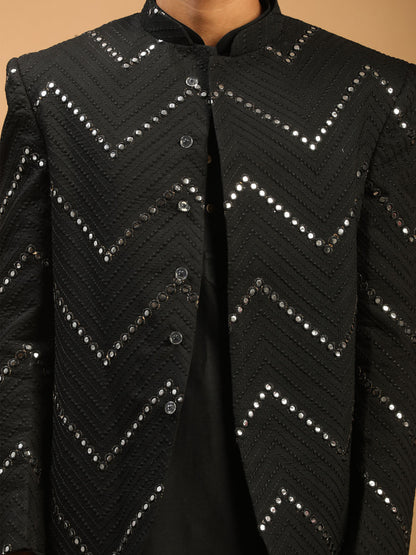 Men's Black Viscose Straight Jacket  Kurta and Pyjama Set