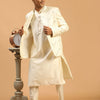Men's Cream Viscose Straight Jacket  Kurta and Pyjama Set