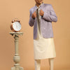 Men's Cream Viscose Straight Jacket  Kurta and Pyjama Set