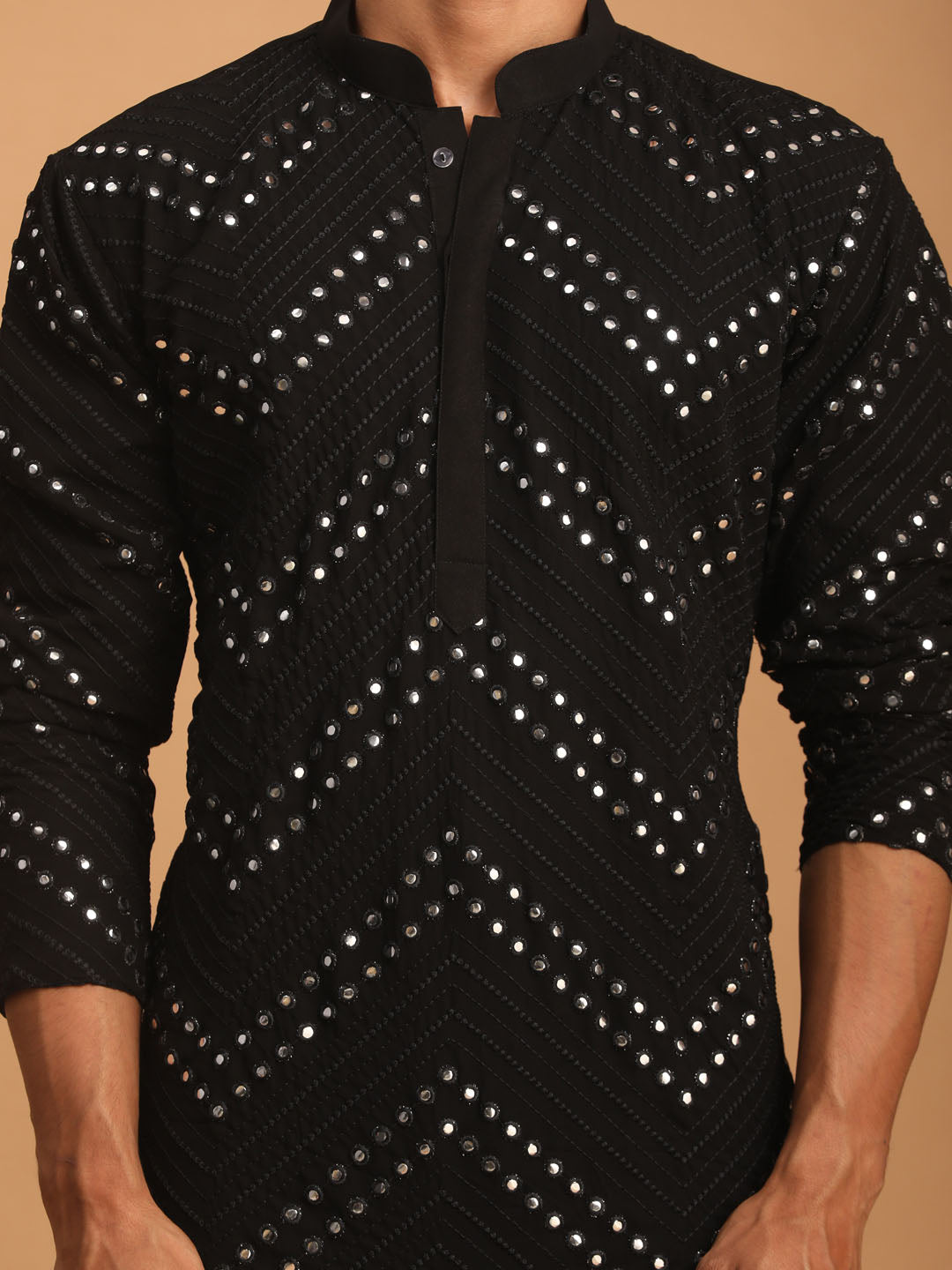 Men's Black Georgette Straight Kurta Pyjama Set