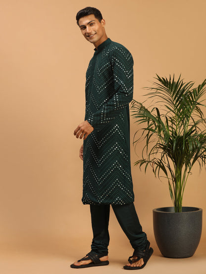 Men's Green Georgette Straight Kurta Pyjama Set