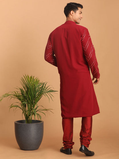 Men's Maroon Georgette Straight Kurta Pyjama Set