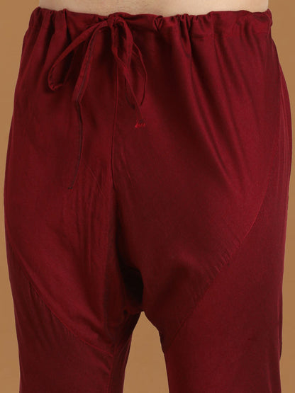 Men's Maroon Georgette Straight Kurta Pyjama Set