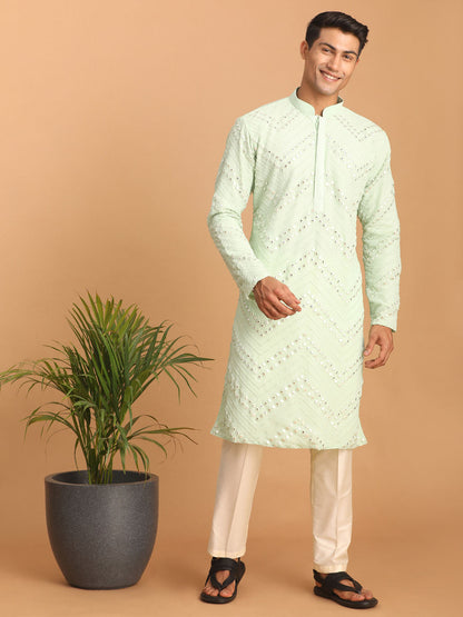 Men's Mint Green Georgette Straight Kurta Pyjama Set