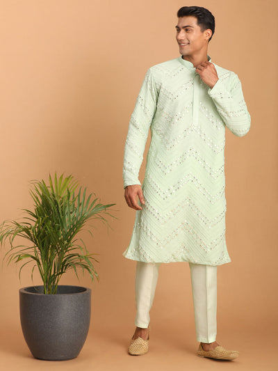 Men's Mint Green Georgette Straight Kurta Pyjama Set