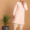 Men's Pink Georgette Straight Kurta and Dhoti Set