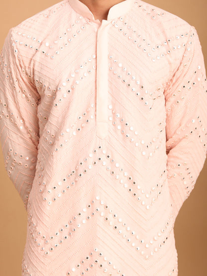 Men's Pink Georgette Straight Kurta Pyjama Set