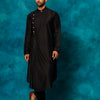 Men's Black Viscose Blend Asymmetric Kurta Pyjama Set