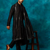 Men's Black Viscose Blend Asymmetric Kurta  Pyjama & Dupatta Set