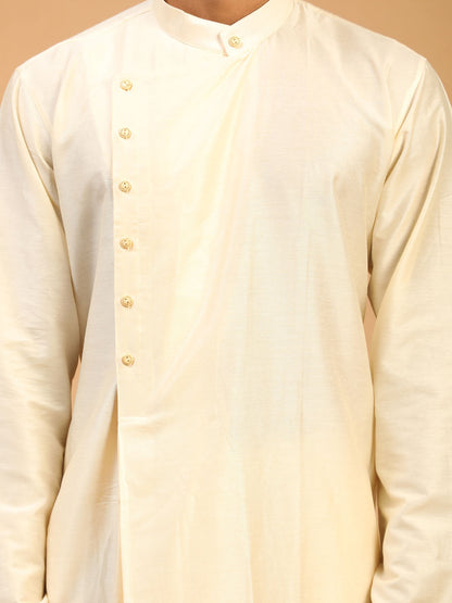 Men's Cream Viscose Blend Asymmetric Kurta Pyjama Set