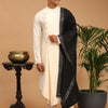 Men's Cream Viscose Blend Asymmetric Kurta  Pyjama & Dupatta Set
