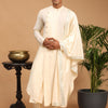 Men's Cream Viscose Blend Asymmetric Kurta  Pyjama & Dupatta Set