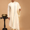 Men's Cream Viscose Blend Asymmetric Kurta  Pyjama & Dupatta Set