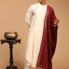 Men's Cream Viscose Blend Asymmetric Kurta  Pyjama & Dupatta Set