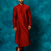 Men's Maroon Viscose Blend Asymmetric Kurta Pyjama Set