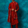 Men's Maroon Viscose Blend Asymmetric Kurta  Pyjama & Dupatta Set