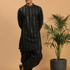 Men's Black Viscose Straight Kurta and Dhoti Set