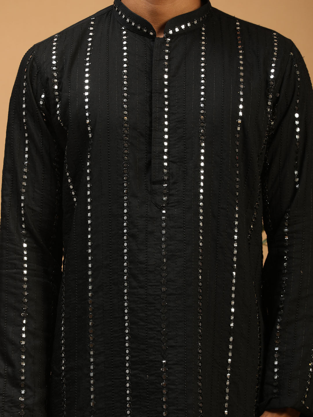 Men's Black Viscose Straight Kurta and Dhoti Set