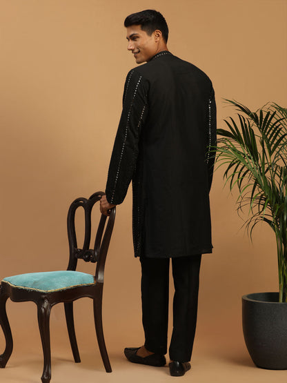 Men's Black Viscose Straight Kurta  Pyjama & Dupatta Set