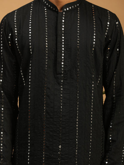 Men's Black Viscose Straight Kurta  Pyjama & Dupatta Set