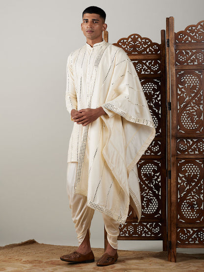 Men's Cream Viscose Straight Kurta and Dhoti Set