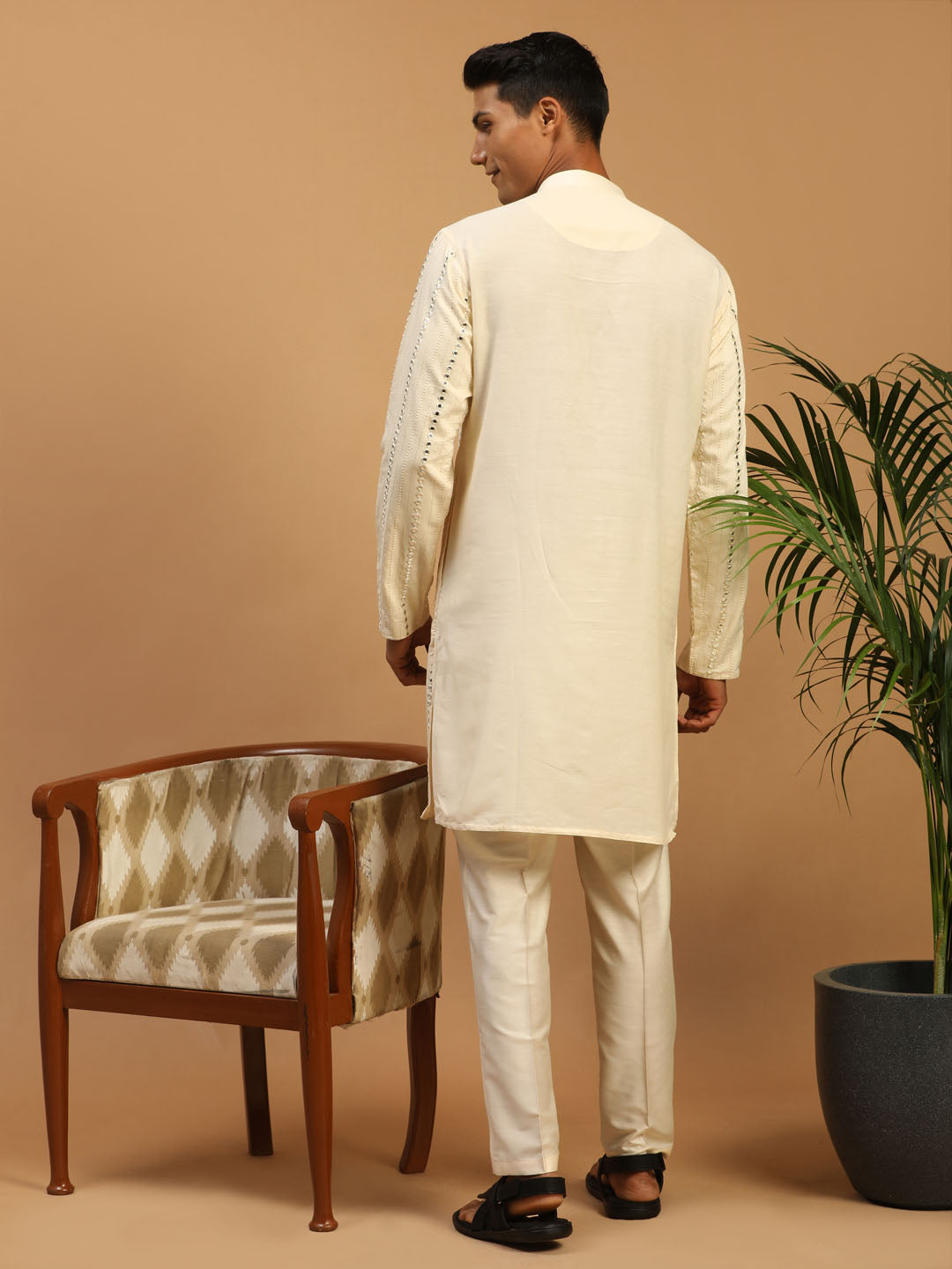 Men's Cream Viscose Straight Kurta Pyjama Set