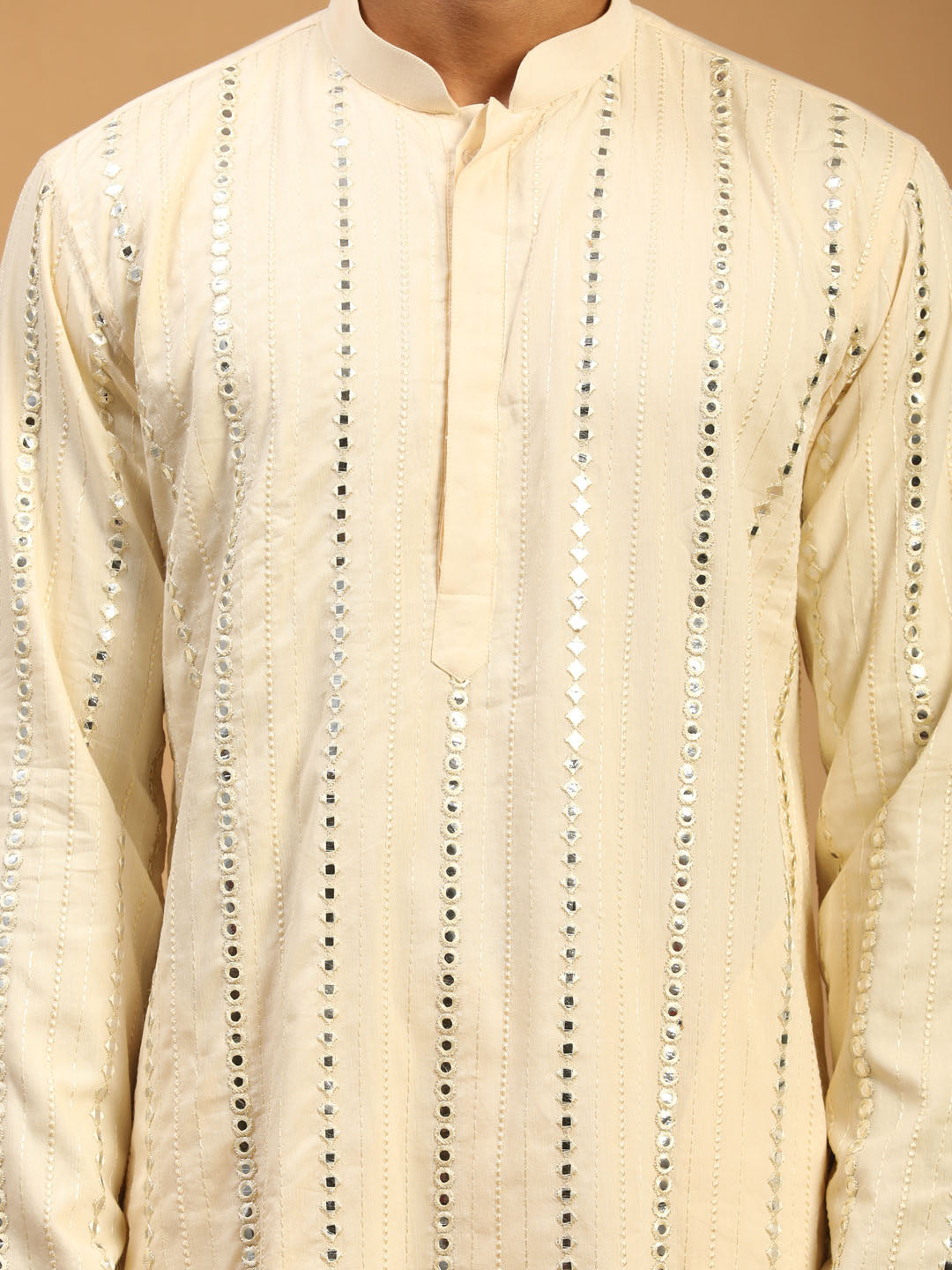 Men's Cream Viscose Straight Kurta  Pyjama & Dupatta Set