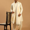 Men's Cream Viscose Straight Kurta and Patiala Set