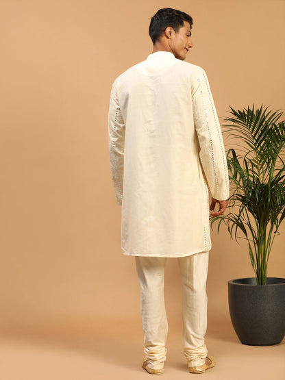 Men's Cream Viscose Straight Kurta Pyjama Set